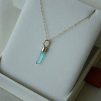 Raw Paraiba Blue/Green Tourmaline Pendant Necklace, October Birthstone Pendant Necklace, 14k Gold