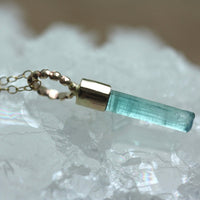 Raw Paraiba Blue/Green Tourmaline Pendant Necklace, October Birthstone Pendant Necklace, 14k Gold