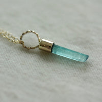 Raw Paraiba Blue/Green Tourmaline Pendant Necklace, October Birthstone Pendant Necklace, 14k Gold