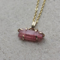 Raw Pink Tourmaline Pendant Necklace, October Birthstone Pendant Necklace