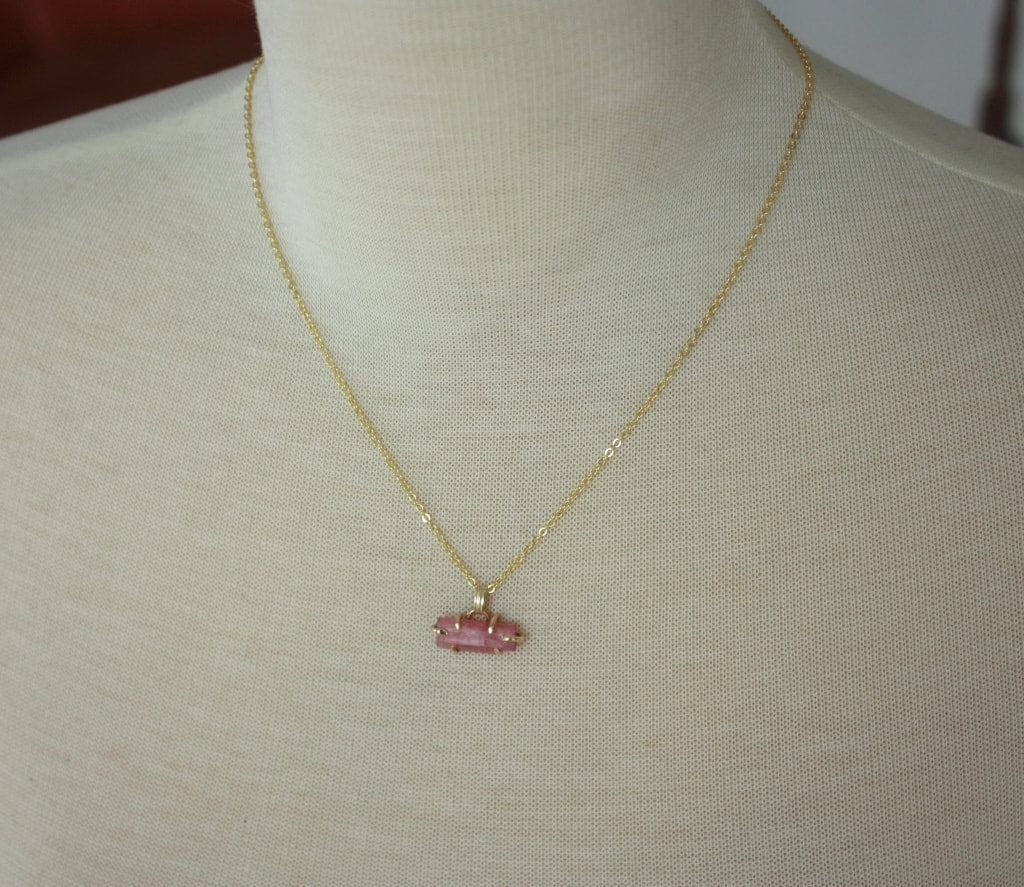 Raw Pink Tourmaline Pendant Necklace, October Birthstone Pendant Necklace