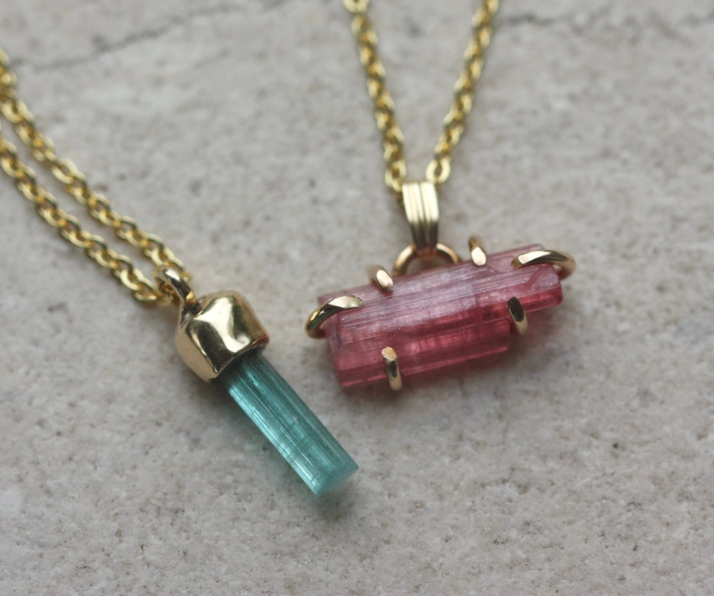 Raw Pink Tourmaline Pendant Necklace, October Birthstone Pendant Necklace