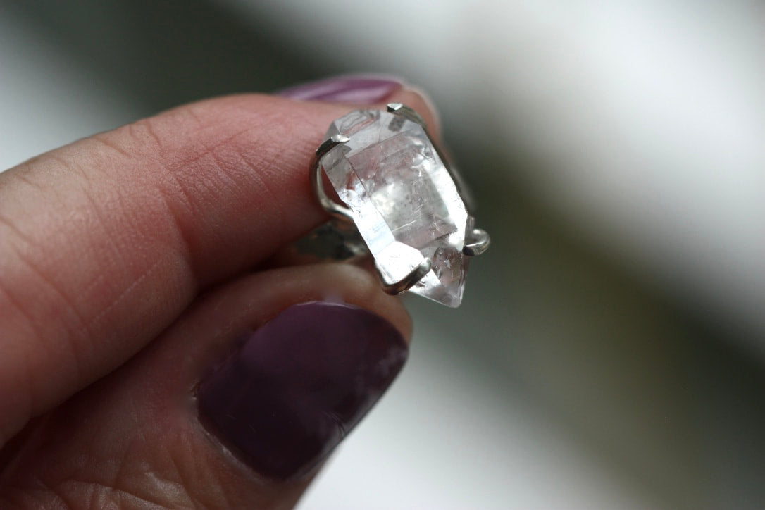 Natural Herkimer Diamond Ring, Diamond Quartz Ring, April Birthstone Ring