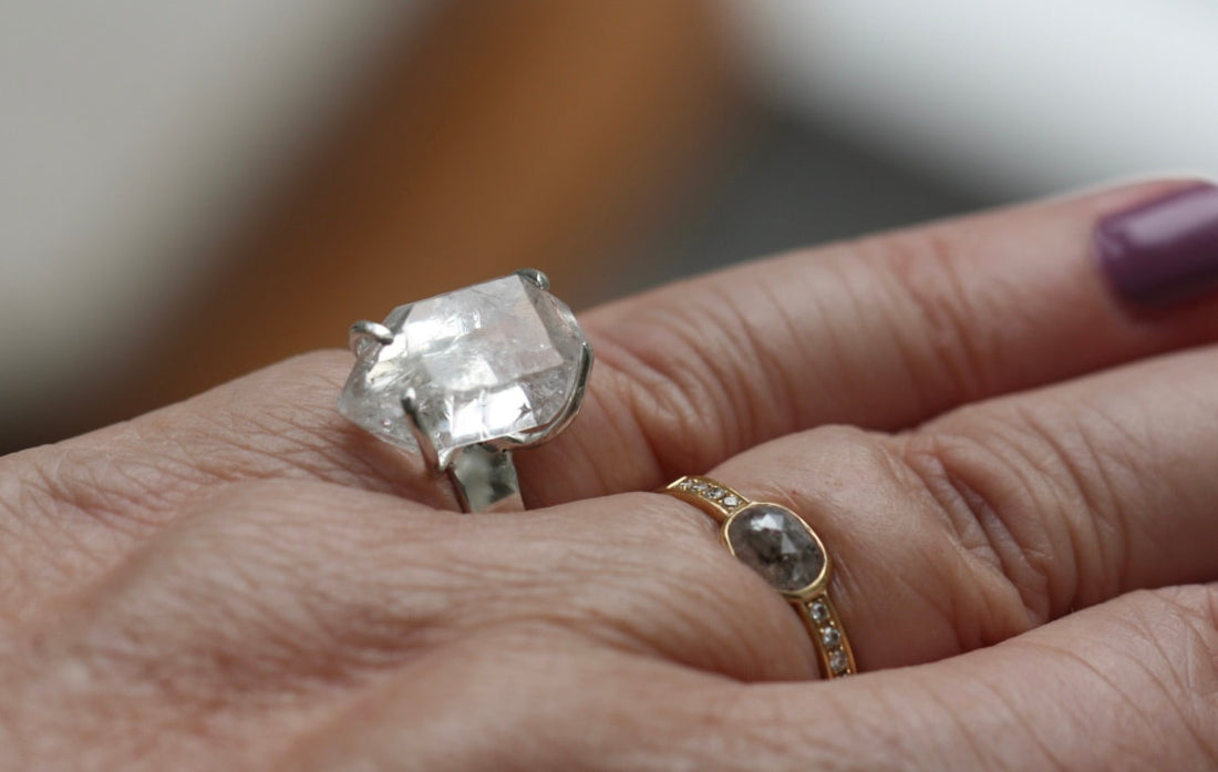 Natural Herkimer Diamond Ring, Diamond Quartz Ring, April Birthstone Ring