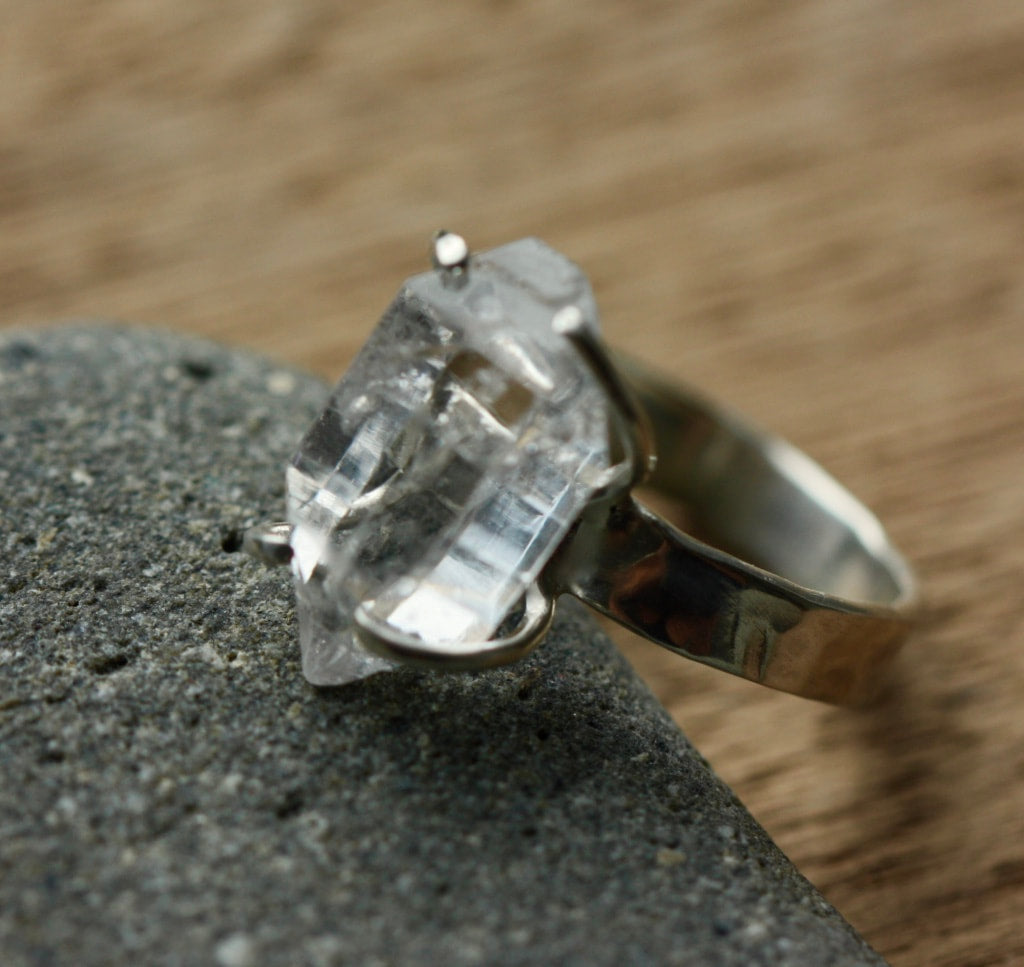 Natural Herkimer Diamond Ring, Diamond Quartz Ring, April Birthstone Ring