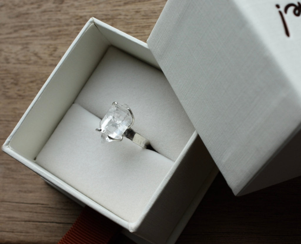 Natural Herkimer Diamond Ring, Diamond Quartz Ring, April Birthstone Ring