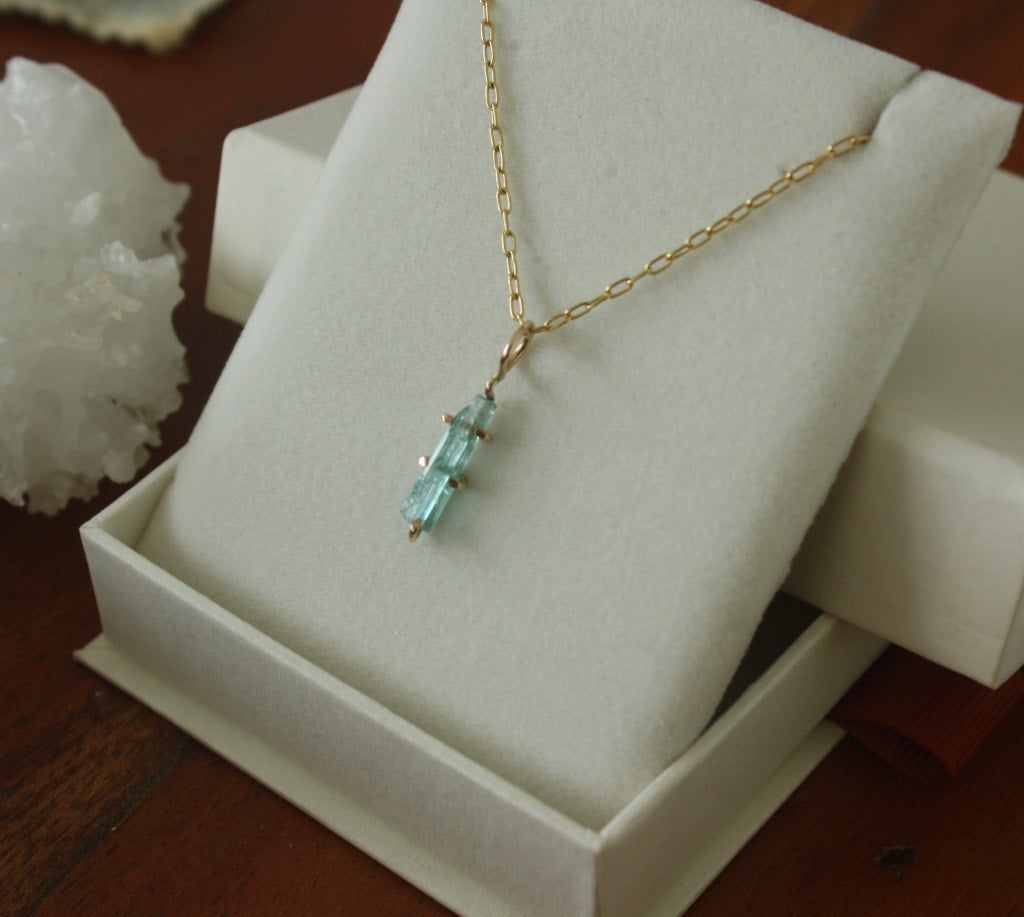 Raw Paraiba Tourmaline Pendant Necklace, October Birthstone Pendant Necklace