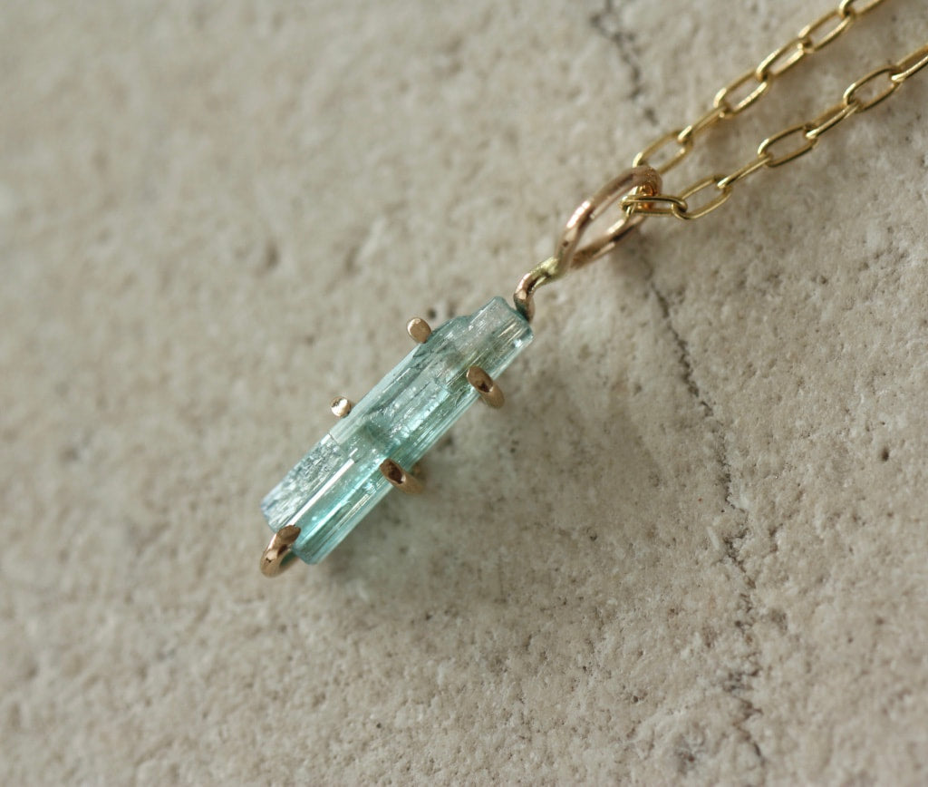 Raw Paraiba Tourmaline Pendant Necklace, October Birthstone Pendant Necklace