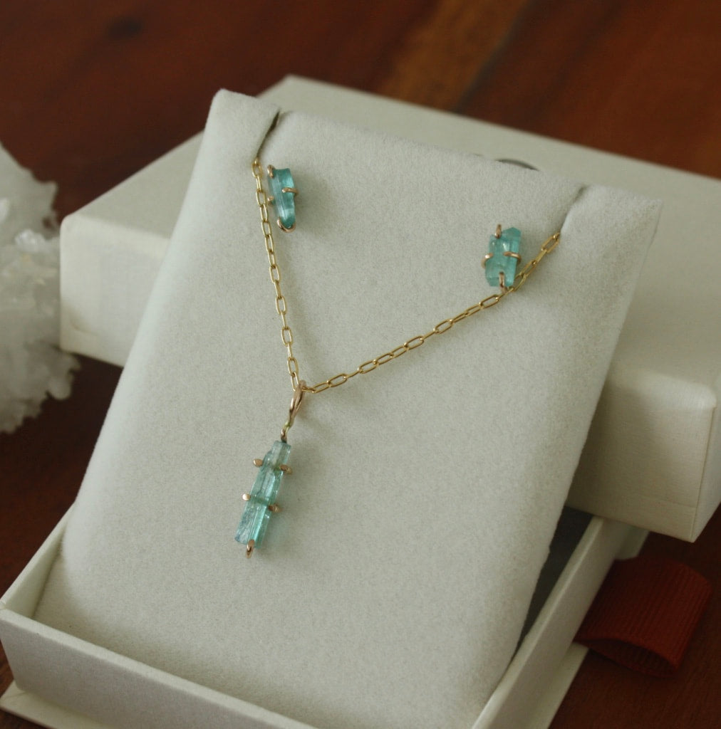 Raw Paraiba Tourmaline Pendant Necklace, October Birthstone Pendant Necklace