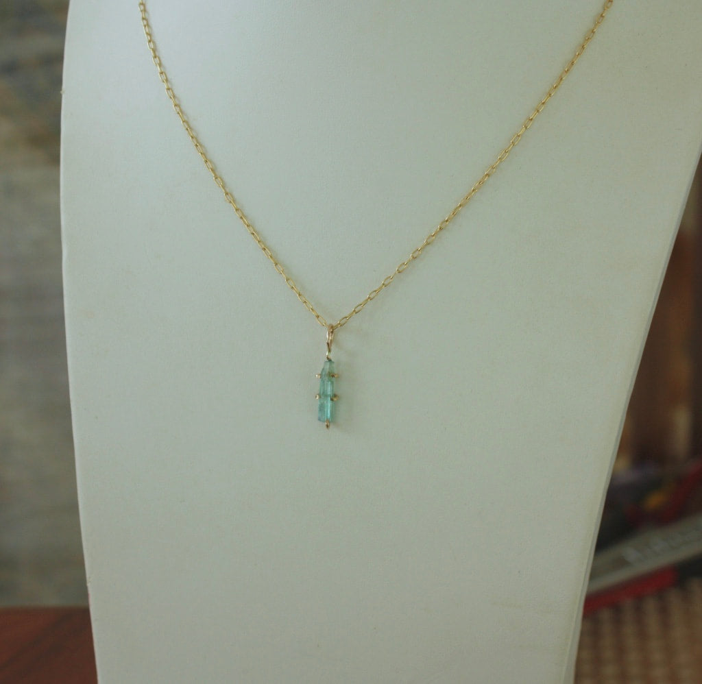 Raw Paraiba Tourmaline Pendant Necklace, October Birthstone Pendant Necklace
