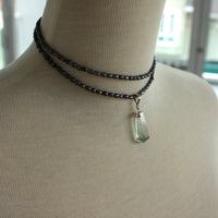 Light Green Fluorite Crystal Point Pendant and Metallic Freshwater Pearl Necklace
