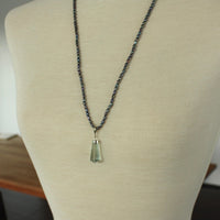 Light Green Fluorite Crystal Point Pendant and Metallic Freshwater Pearl Necklace