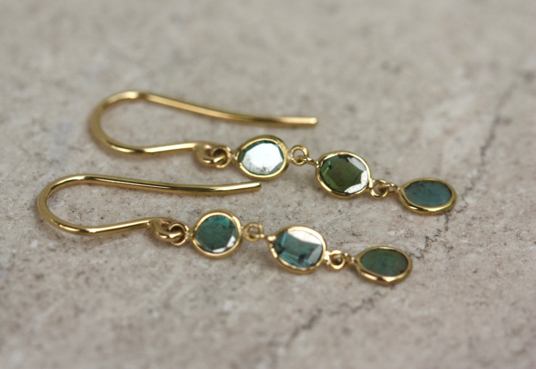 Blue Polki Cut Diamond Slice Earrings, 18k Gold