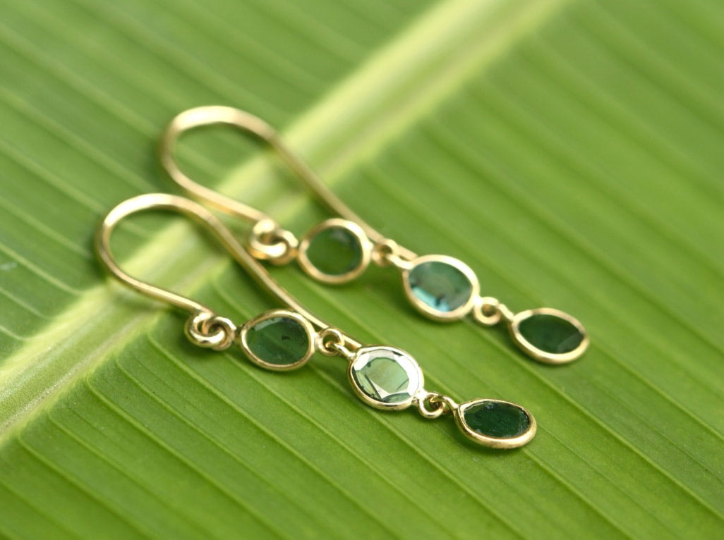 Blue Polki Cut Diamond Slice Earrings, 18k Gold