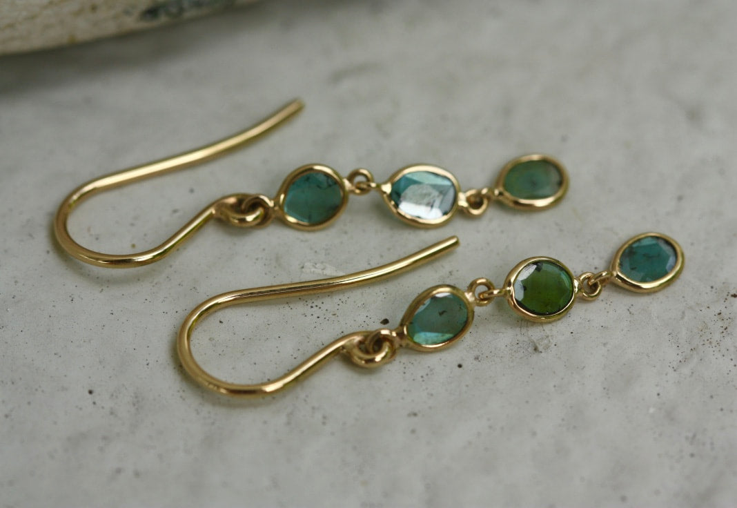 Blue Polki Cut Diamond Slice Earrings, 18k Gold