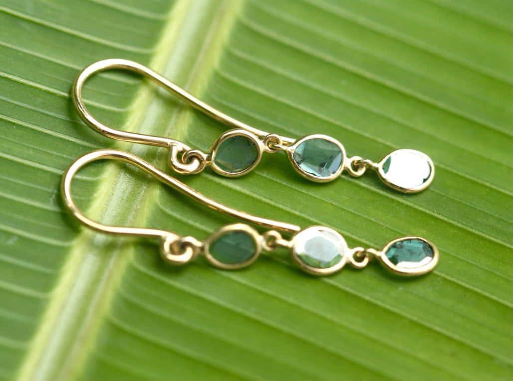 Blue Polki Cut Diamond Slice Earrings, 18k Gold