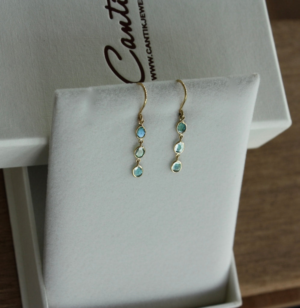 Blue Polki Cut Diamond Slice Earrings, 18k Gold