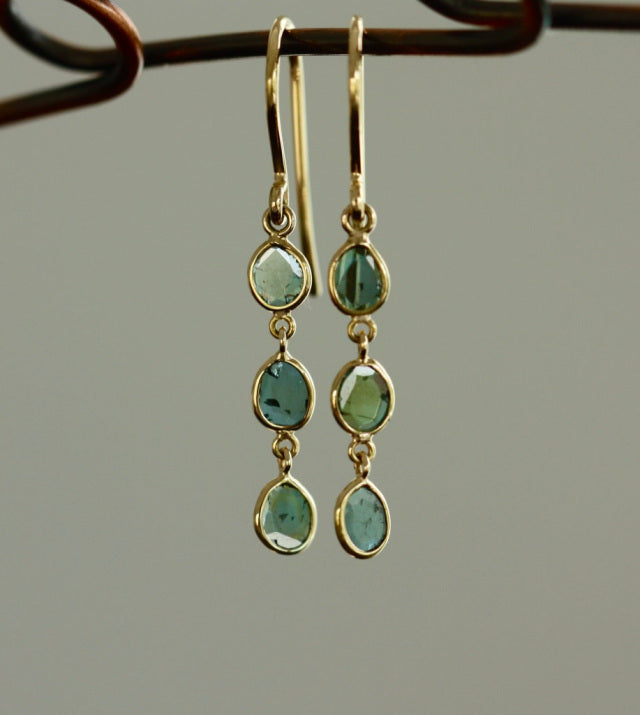 Blue Polki Cut Diamond Slice Earrings, 18k Gold