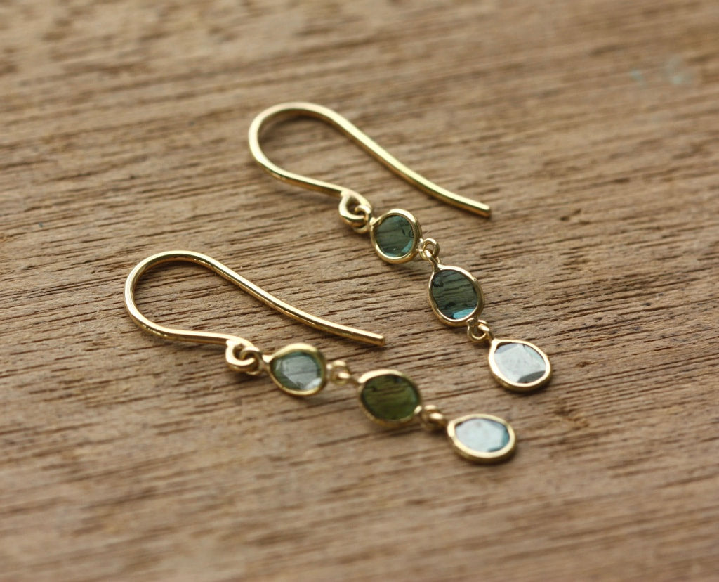 Blue Polki Cut Diamond Slice Earrings, 18k Gold