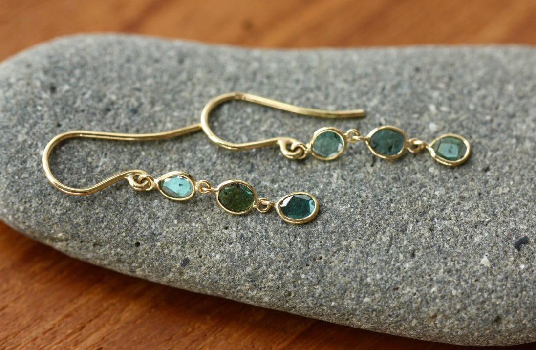 Blue Polki Cut Diamond Slice Earrings, 18k Gold