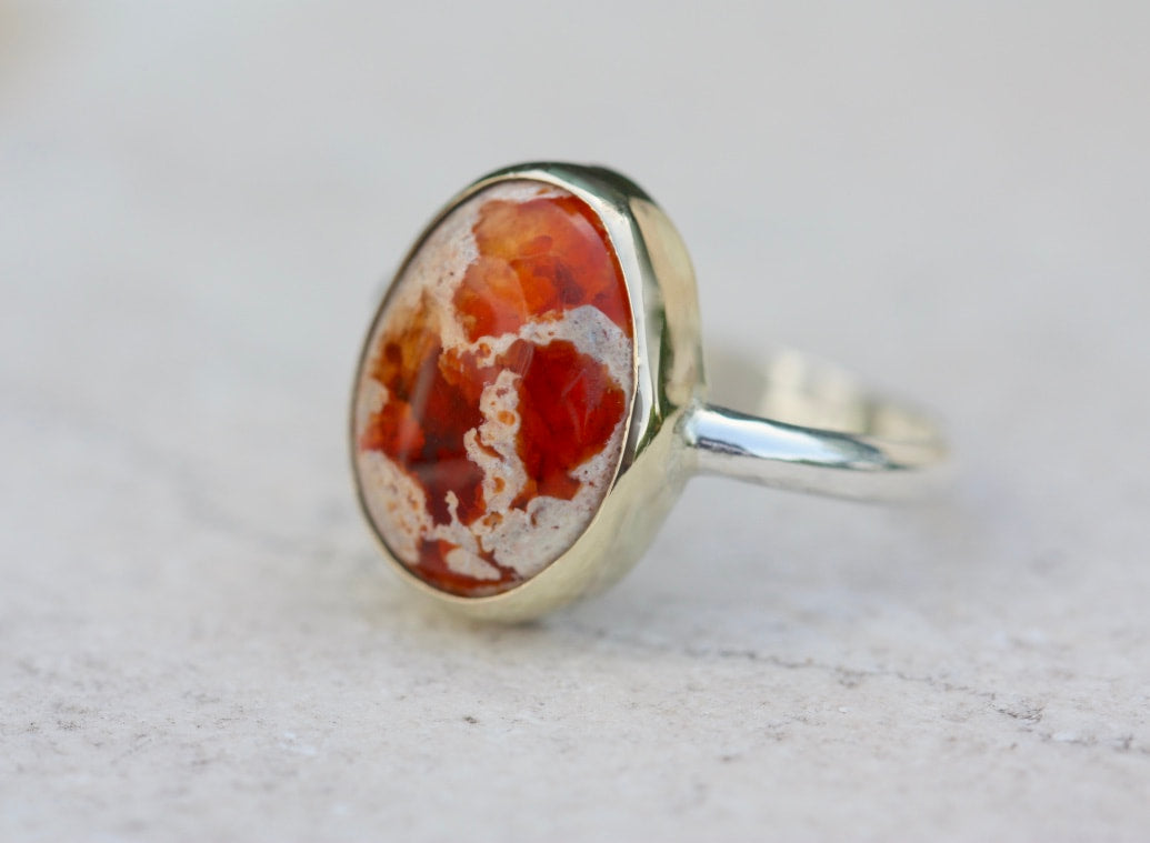 Mexican Fire Opal Ring, Mexican Cantera Opal Ring, 14k Gold and Sterling Silver