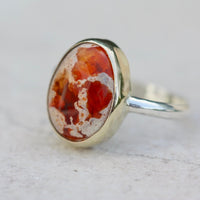 Mexican Fire Opal Ring, Mexican Cantera Opal Ring, 14k Gold and Sterling Silver