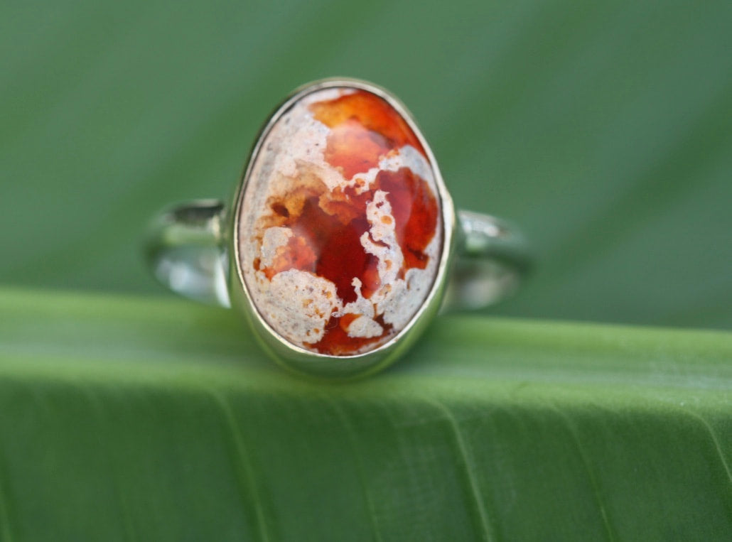Mexican Fire Opal Ring, Mexican Cantera Opal Ring, 14k Gold and Sterling Silver