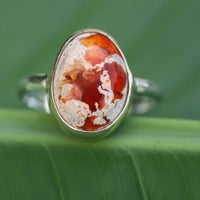 Mexican Fire Opal Ring, Mexican Cantera Opal Ring, 14k Gold and Sterling Silver