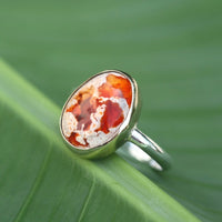 Mexican Fire Opal Ring, Mexican Cantera Opal Ring, 14k Gold and Sterling Silver