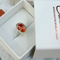 Mexican Fire Opal Ring, Mexican Cantera Opal Ring, 14k Gold and Sterling Silver