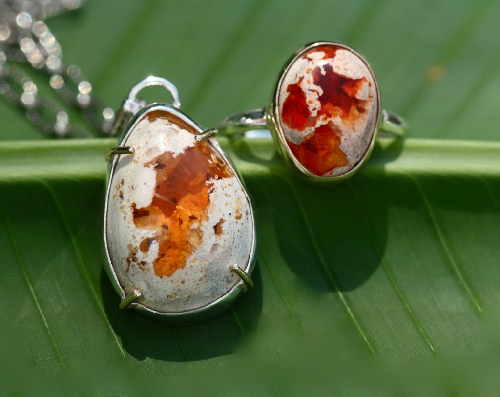 Mexican Fire Opal Ring, Mexican Cantera Opal Ring, 14k Gold and Sterling Silver