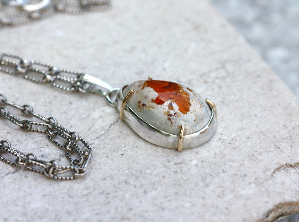 Mexican Cantera Opal, Mexican Fire Opal in Matrix Pendant Necklace