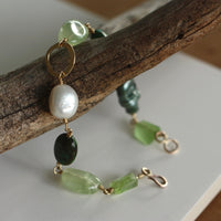 Peridot, Tibetan Turquoise, Prehnite and Pearl Bracelet