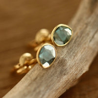 Raw Polki Cut Blue Diamond Slice Stud Earrings, 18k Gold
