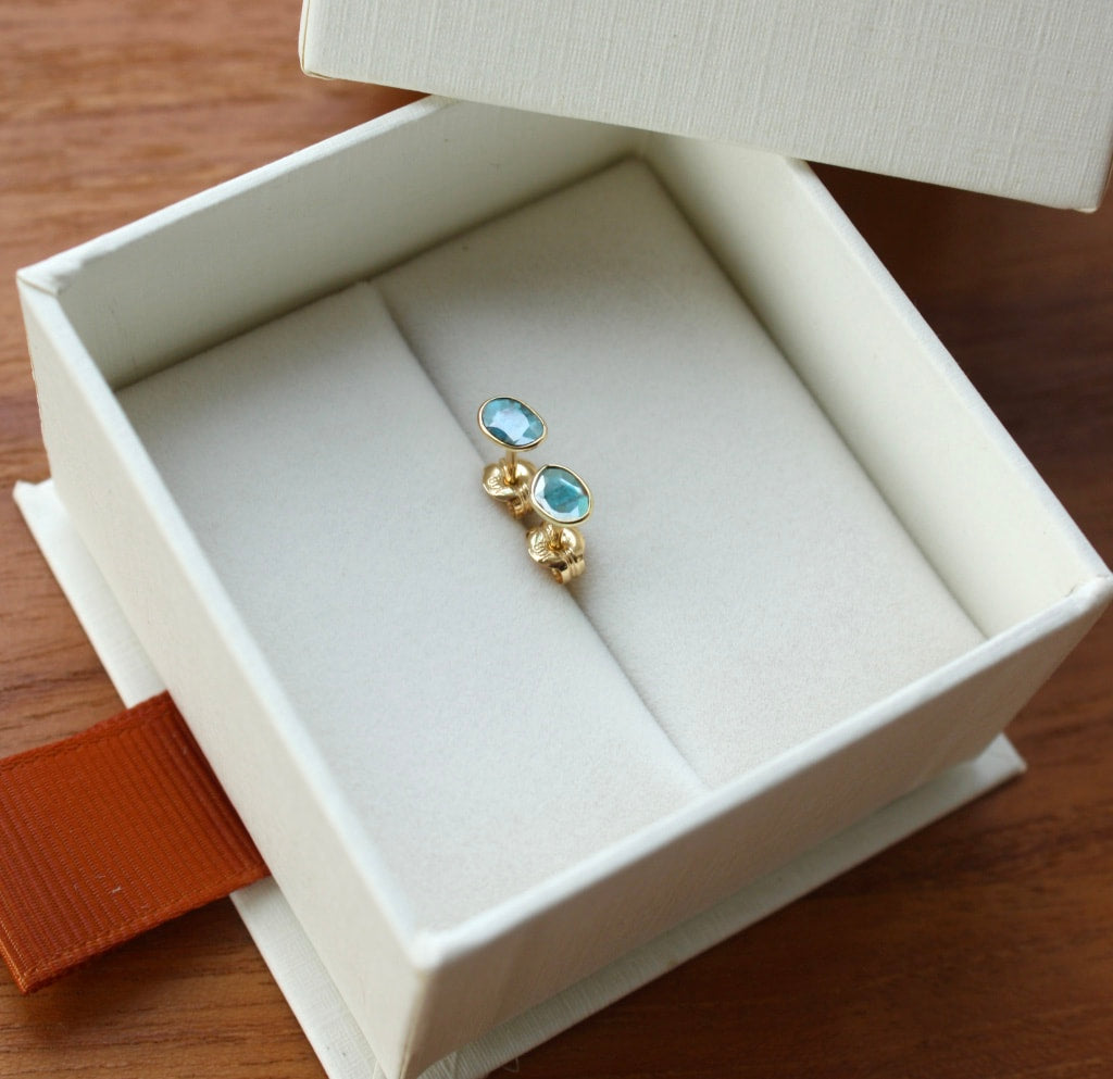 Raw Polki Cut Blue Diamond Slice Stud Earrings, 18k Gold