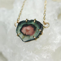 Raw Bicolor Watermelon Tourmaline Slice 'Heart' Necklace Pendant, October Birthstone Necklace Pendant