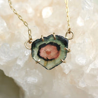 Raw Bicolor Watermelon Tourmaline Slice 'Heart' Necklace Pendant, October Birthstone Necklace Pendant