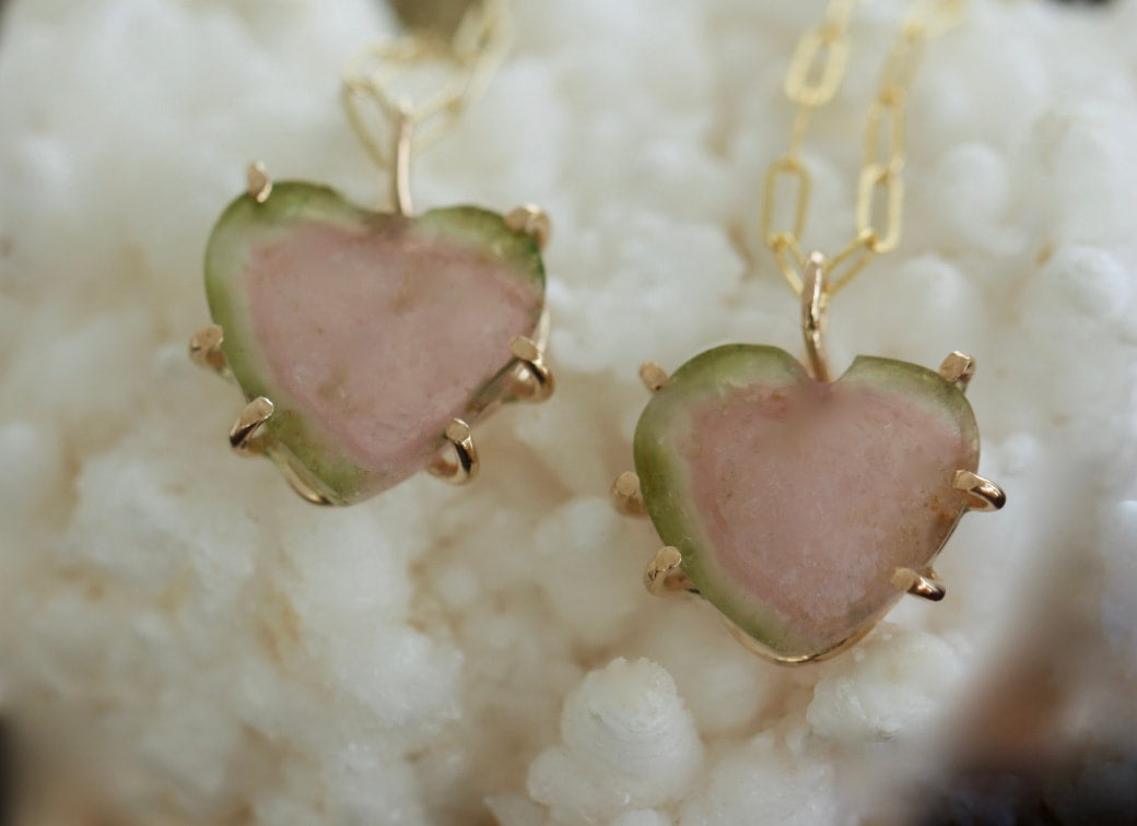 Watermelon Tourmaline Heart Pendant Necklace, October Birthstone Necklace