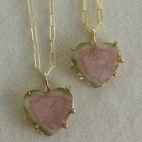 Watermelon Tourmaline Heart Pendant Necklace, October Birthstone Necklace