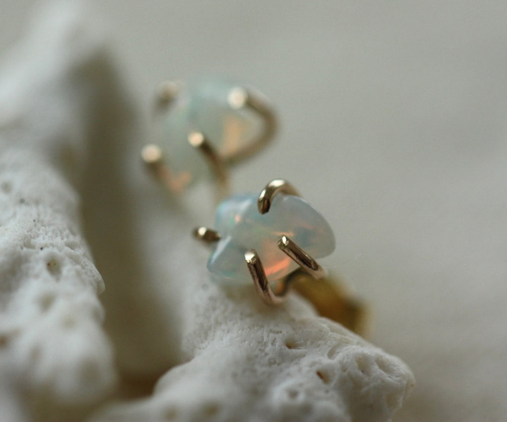 Raw Ethiopian White Opal Stud Earrings, October Birthstone Earrings