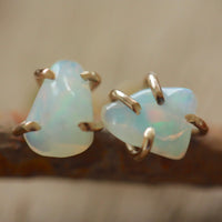 Raw Ethiopian White Opal Stud Earrings, October Birthstone Earrings