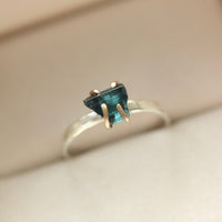 Raw Indicolite Blue Tourmaline Ring, Natural Indicolite Tourmaline Crystal Ring, October Birthstone Ring