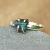 Raw Indicolite Blue Tourmaline Ring, Natural Indicolite Tourmaline Crystal Ring, October Birthstone Ring