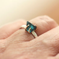 Raw Indicolite Blue Tourmaline Ring, Natural Indicolite Tourmaline Crystal Ring, October Birthstone Ring