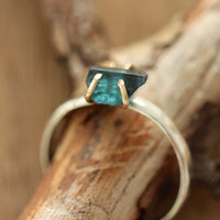 Raw Indicolite Blue Tourmaline Ring, Natural Indicolite Tourmaline Crystal Ring, October Birthstone Ring