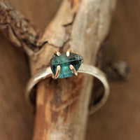 Raw Indicolite Blue Tourmaline Ring, Natural Indicolite Tourmaline Crystal Ring, October Birthstone Ring