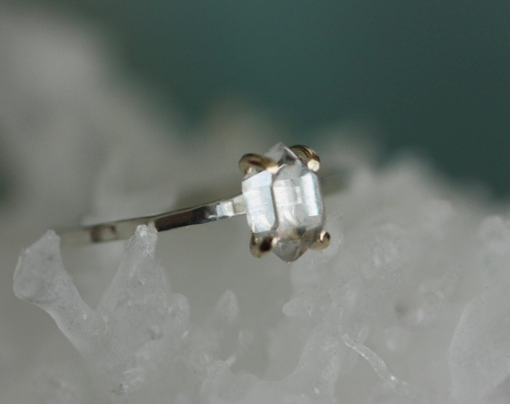 Herkimer Diamond Ring, Natural Herkimer Diamond Crystal Ring, Diamond Quartz Ring, April Birthstone Ring