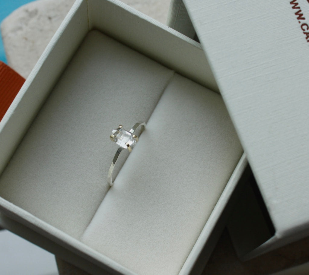 Herkimer Diamond Ring, Natural Herkimer Diamond Crystal Ring, Diamond Quartz Ring, April Birthstone Ring