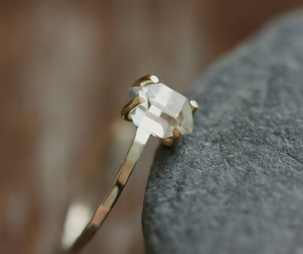Herkimer Diamond Ring, Natural Herkimer Diamond Crystal Ring, Diamond Quartz Ring, April Birthstone Ring