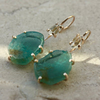 Green Bi-Color Tourmaline and Herkimer Diamond Earrings